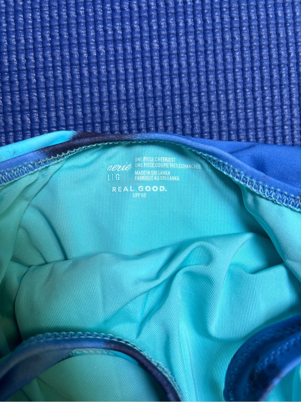 Aerie Real Good One Piece Swimsuit Large Blue Tie Dye Cheekiest Scoop Back UPF50 - Picture 5 of 6